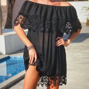 Elegant Black Off-Shoulder Swim Cover-Up